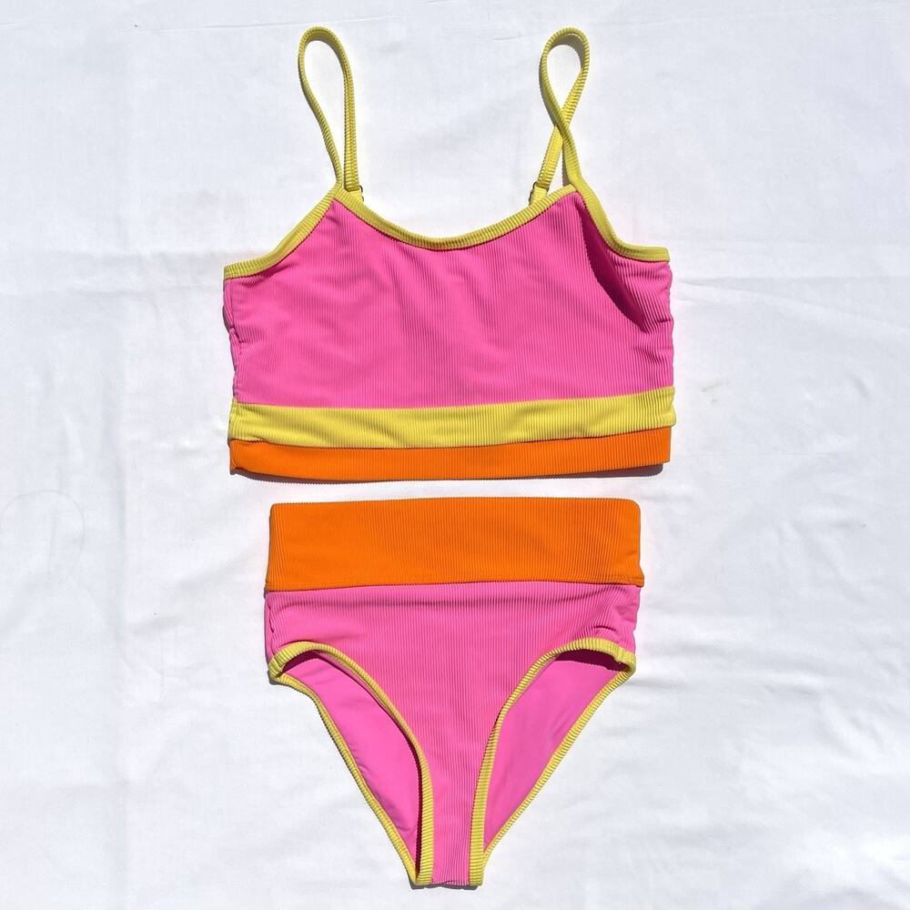 Beach Riot Little Eva & Emmy Bikini Swimsuit Set Soleil Colorblock Girls 13/14